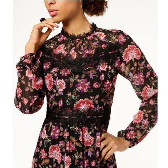 NINE WEST Lace Trim Floral Chiffon Midi Dress - Picture 3 of 9